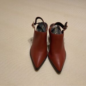 Elegant Red Women's Slingback Shoes with block print heel and buckle sides